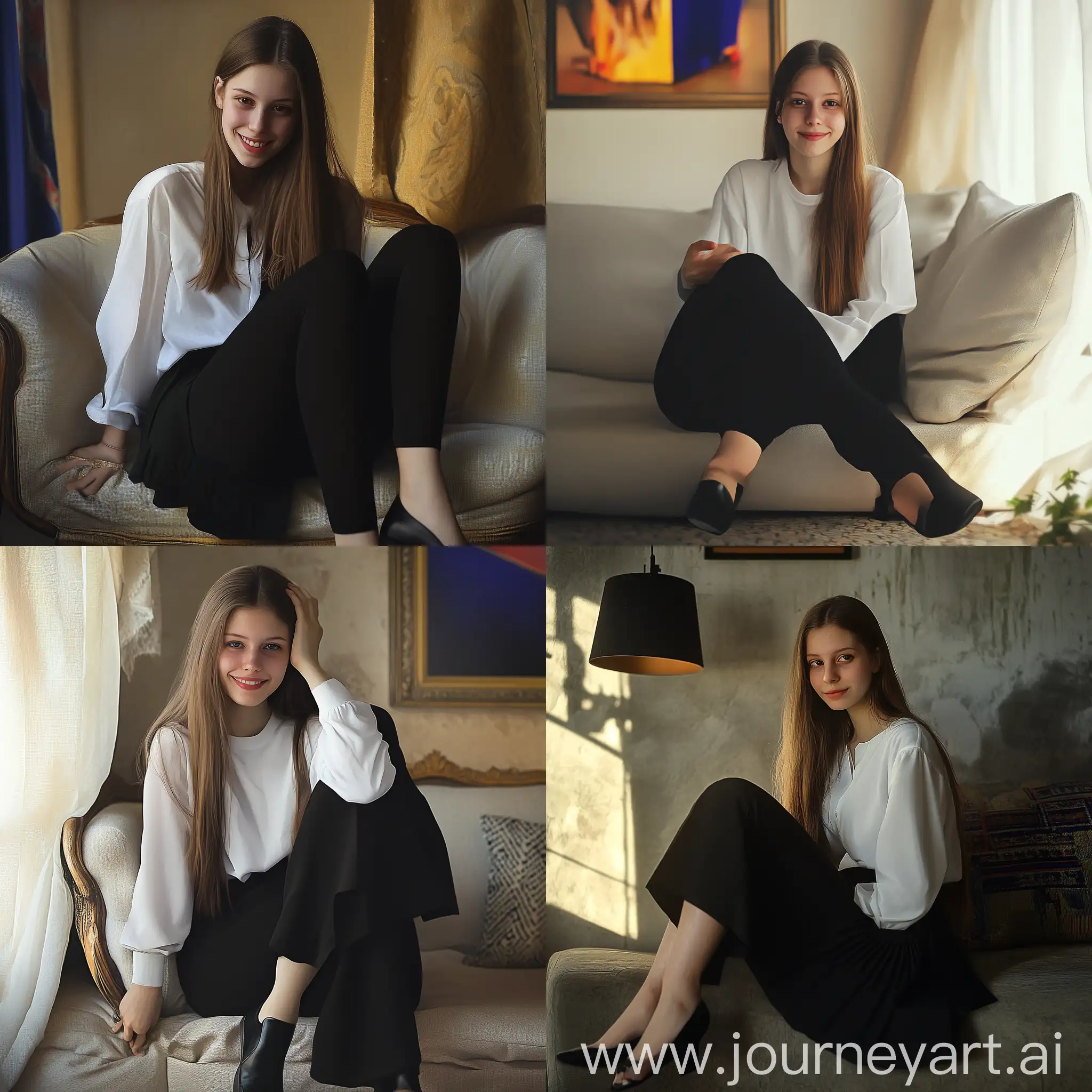 Smiling-EighteenYearOld-Girl-Sitting-on-Sofa-Barefoot