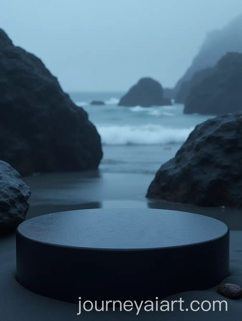 Eau-de-Parfum-Magazine-Advertisement-with-Dark-Matte-Podium-on-Beach