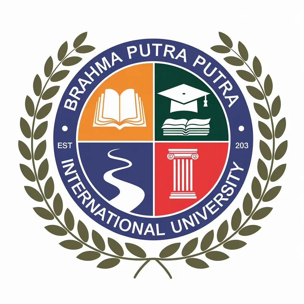 LOGO Design for Brahma Putra International University Colorful Seal with Quadrants Representing Knowledge Achievement River and Strength