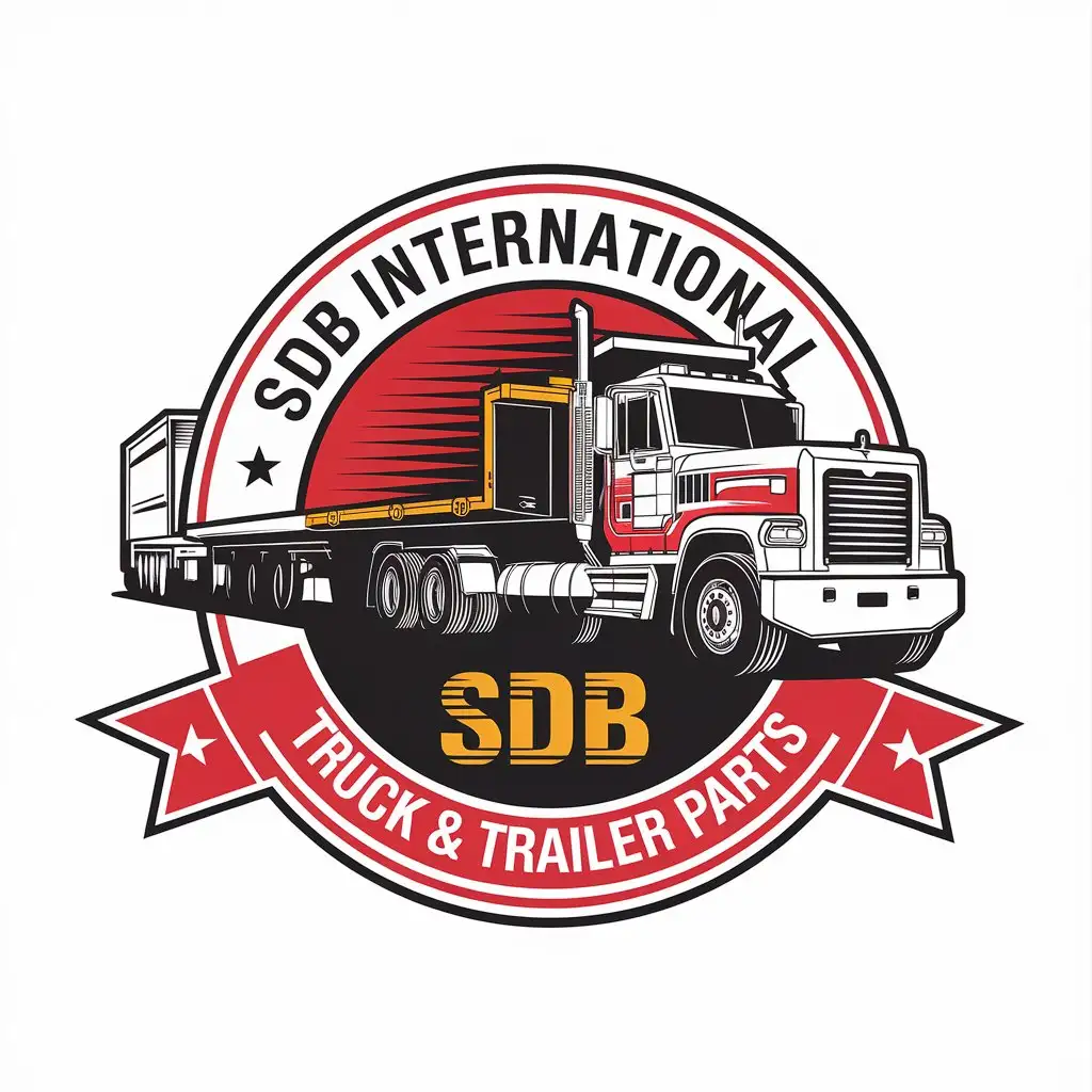 LOGO Design for SDB International Mack Truck Red Black Yellow with Circle and Semi Trailer Theme