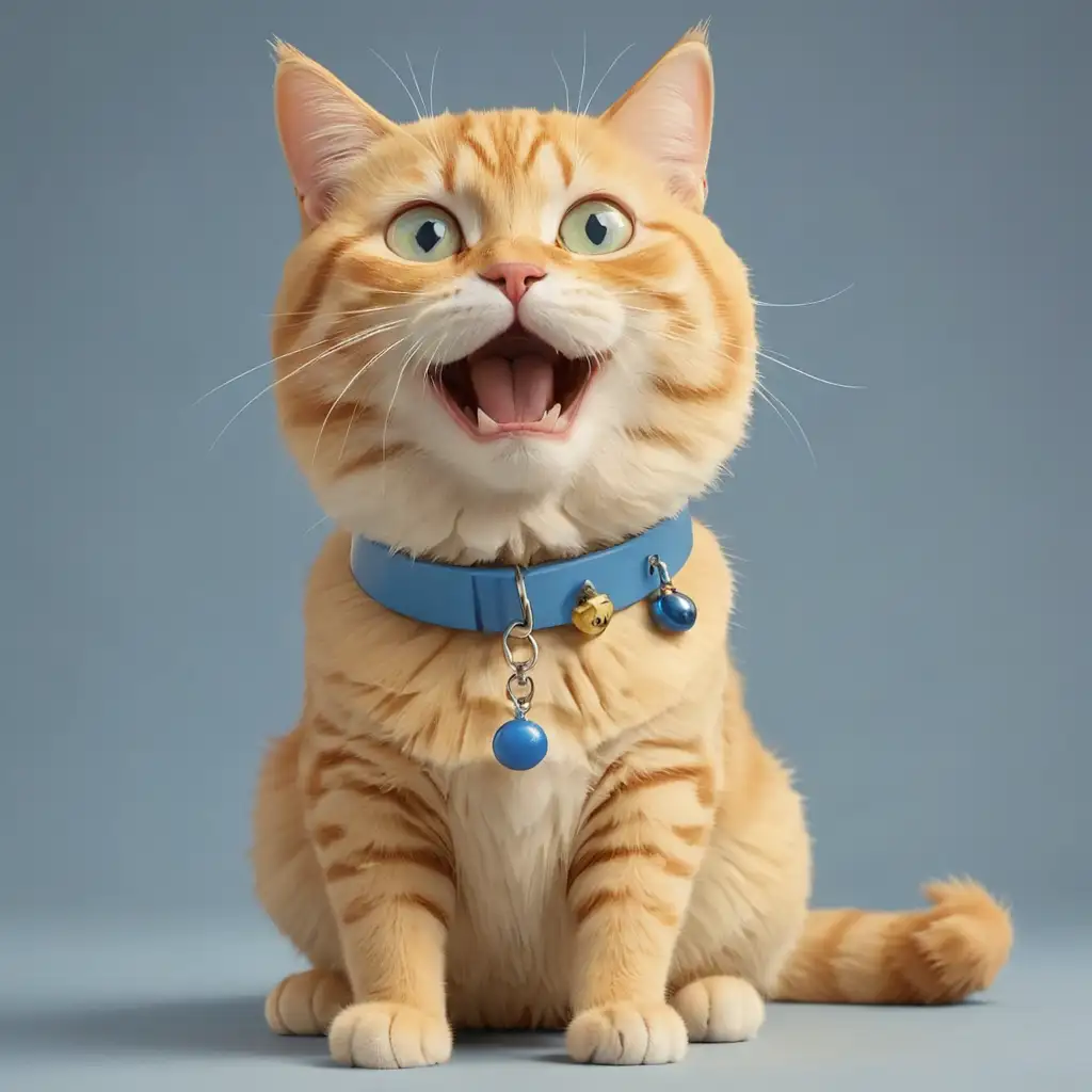 Yellow Cat with Blue Collar in Four Poses