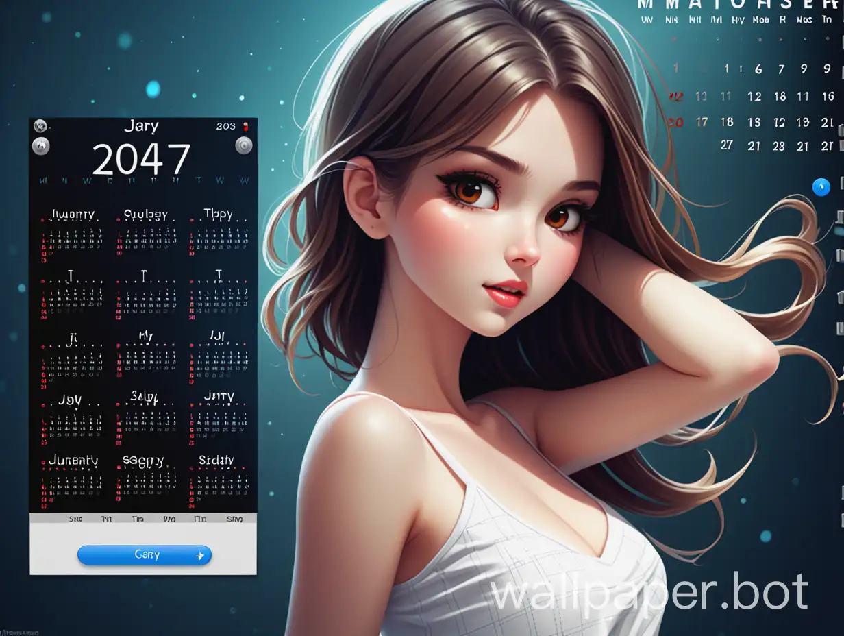 Animated dynamic wallpaper girl with automatic update calendar