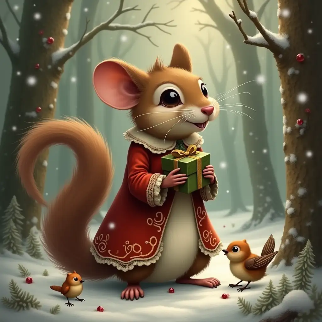 Victorian-Squirrel-in-a-Cozy-Christmas-Forest