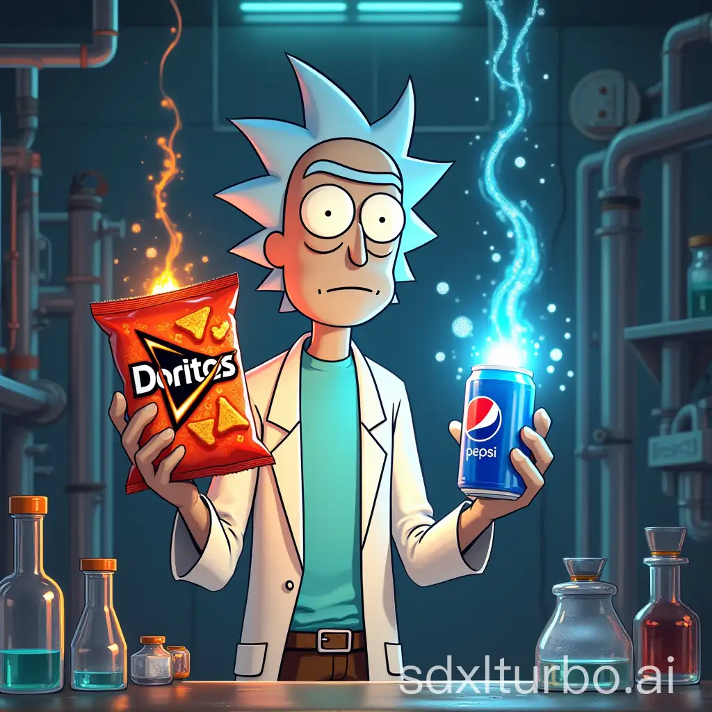 Scientist-in-CERN-Laboratory-Using-Doritos-and-Pepsi-to-Create-Energy-Cellphone