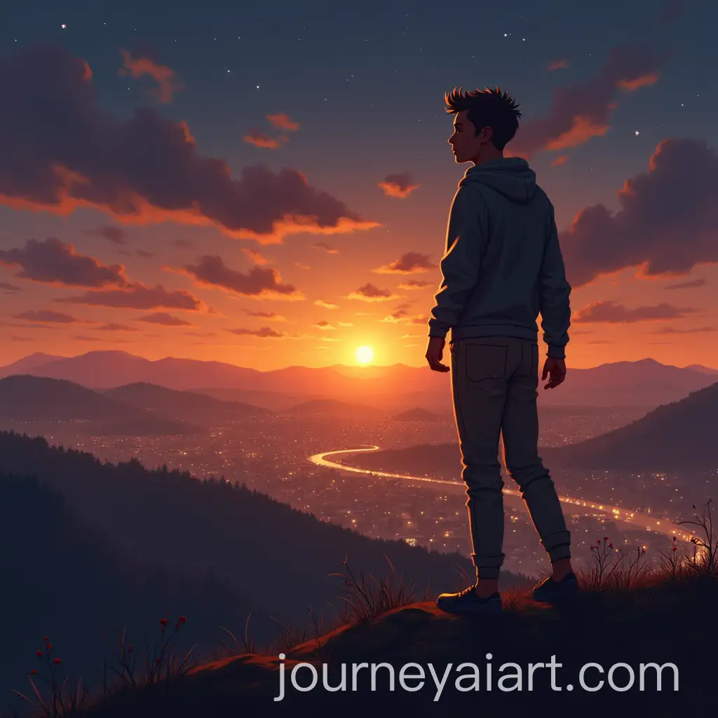 Young-Adult-Letting-Go-of-the-Past-at-Sunset-with-City-in-the-Distance