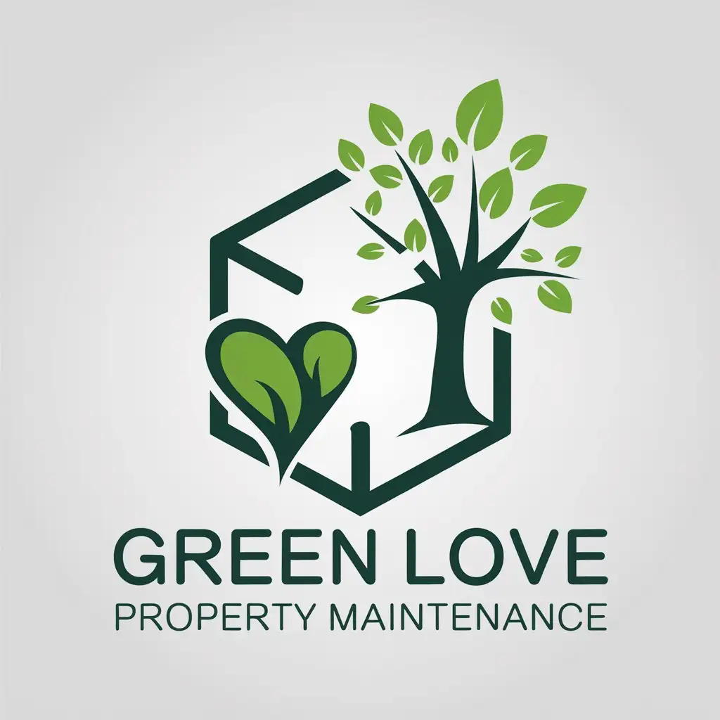 LOGO Design for Green Love Property Maintenance Heart Symbol with Green and Earth Tones for the Construction Industry