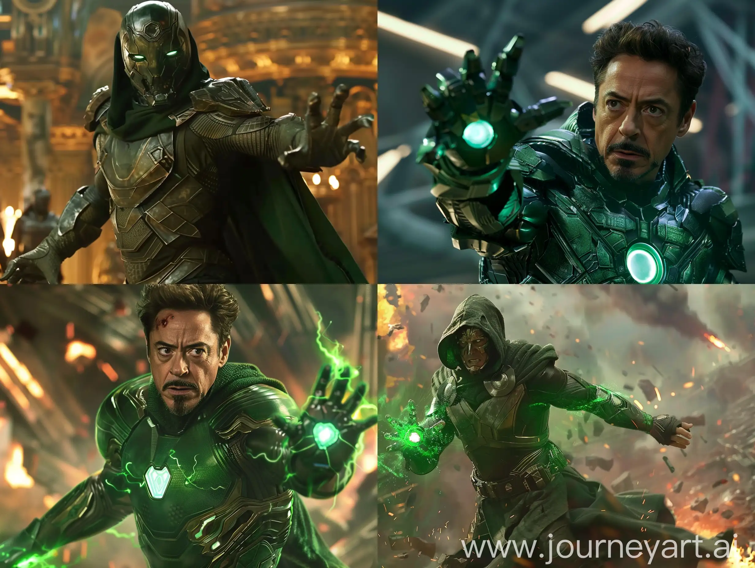 Robert-Downey-Jr-in-Dr-Dooms-Costume-Battling-Avengers-with-Green-Super-Powers