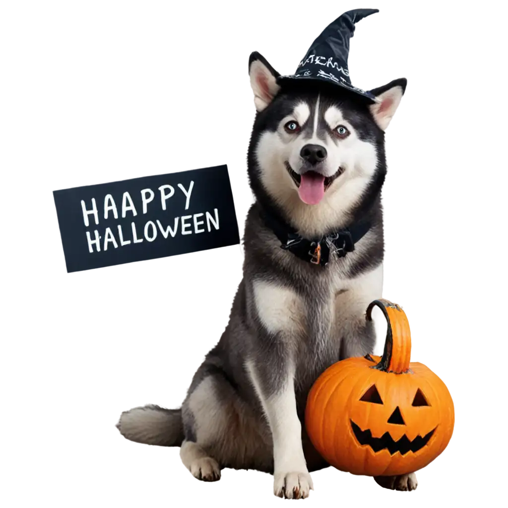 Adorable-Husky-in-Witches-Hat-with-Pumpkin-Basket-PNG-Image-for-Happy-Halloween