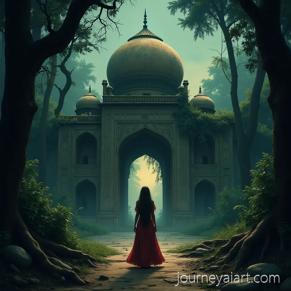 Female-Ghost-in-Mughal-Dress-Walking-ThroughFemale-ghost-in-ruins-Jungle-Ruins