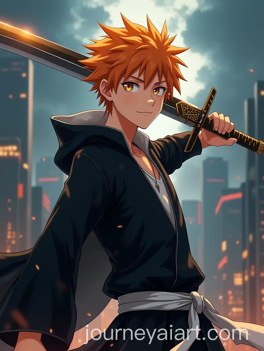 Teenage-Warrior-Inspired-by-Ichigo-Kurosaki-with-Mystical-Sword-in-Dynamic-Cityscape