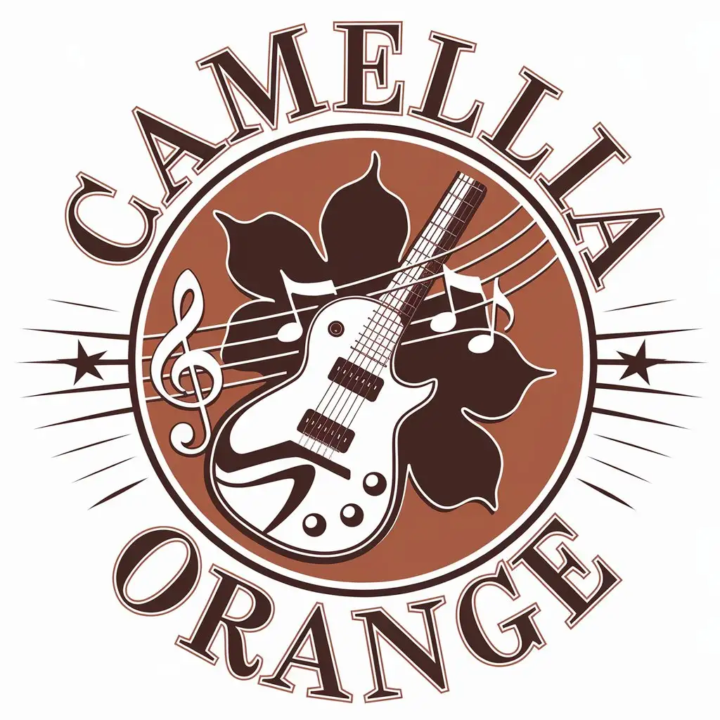 LOGO-Design-for-Camellia-Orange-Rock-Roll-Guitar-and-Music-Notes-with-Vibrant-Orange-and-Clear-Background