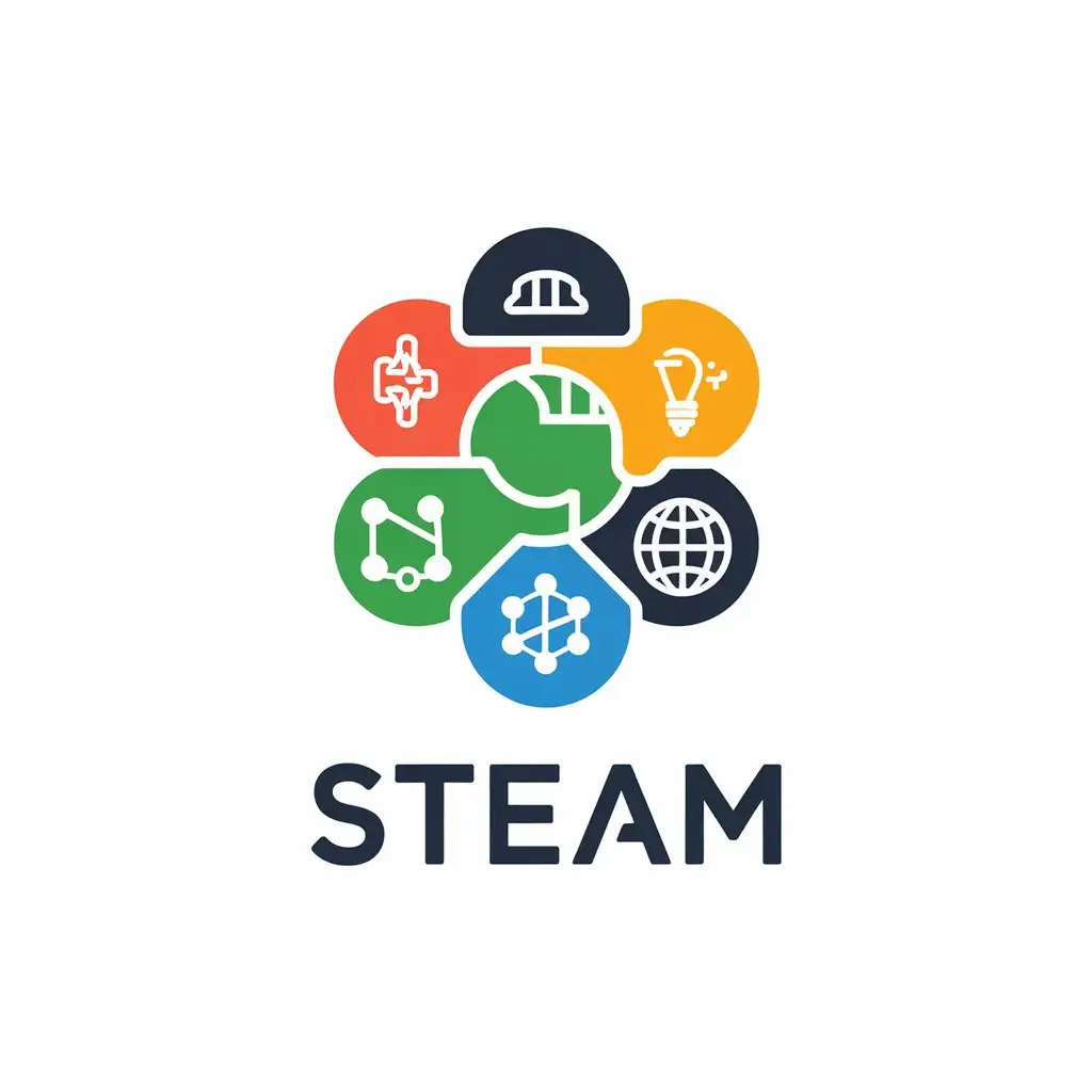 LOGO Design for Steam Science Technology Engineering and Mathematics Symbols with 3Color Scheme for Education Industry