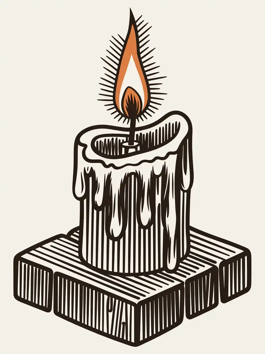 Old Candle in Vintage Tattoo Style Illustration