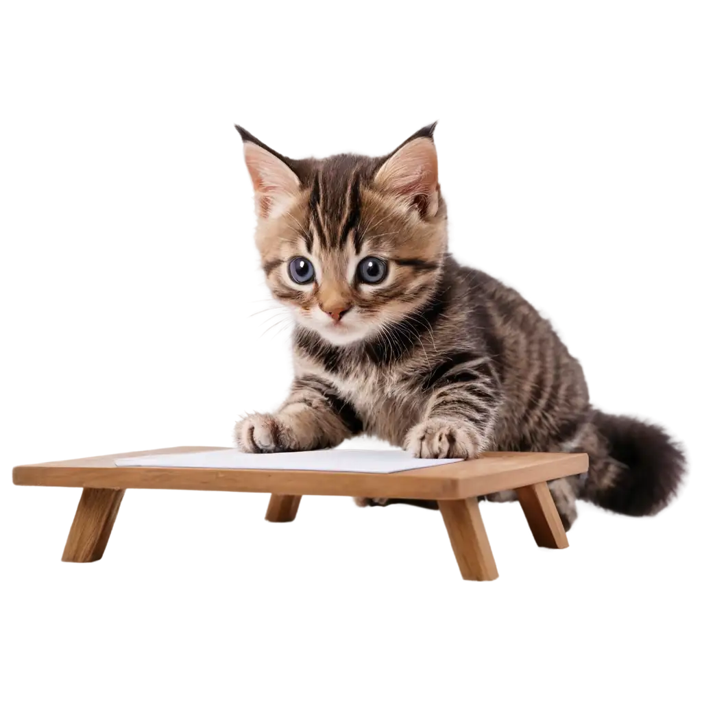 Adorable-Striped-Kitten-Writing-PNG-Image