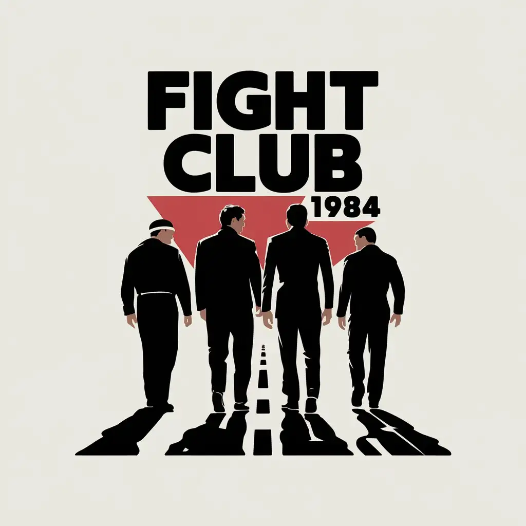 a vector logo design,with the text "fight club 1984", main symbol:4 guys are walking backward along the road, view from behind,Moderate,clear background