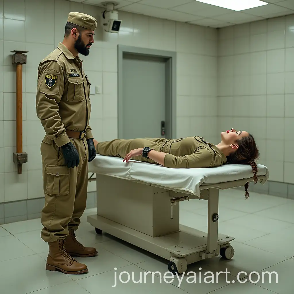 Military-Man-and-Brunette-Woman-in-a-Prison-Bunker-with-Surveillance-and-Torture-Rack