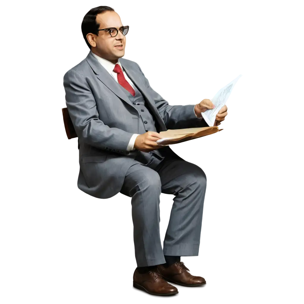 Dr-Bhimrao-Ambedkar-in-HyperRealistic-PNG-Format-Father-of-Indian-Constitution-Doing-Paperwork-in-Early-30s