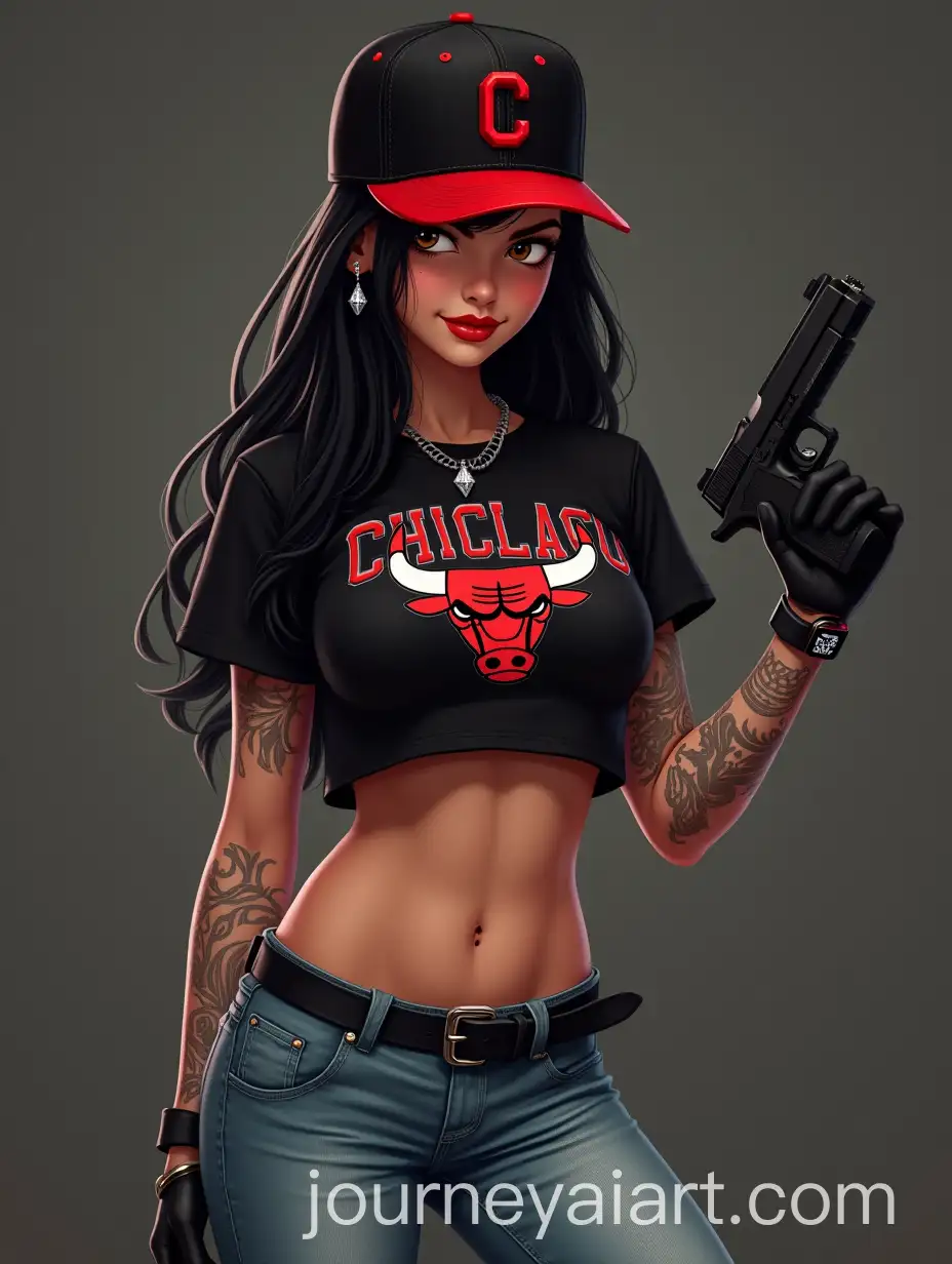 Confident-Woman-in-Chicago-Bulls-Snapback-Crop-Top-and-High-Heels