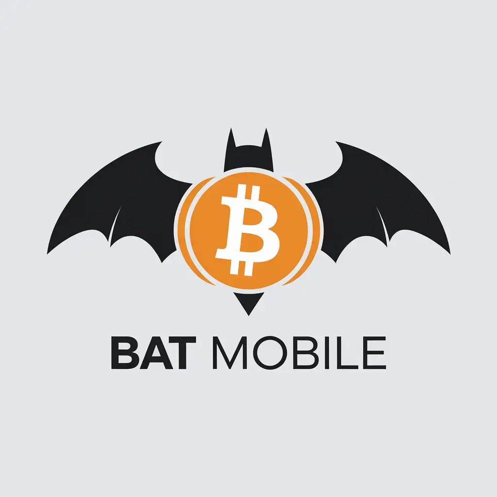 LOGO Design for BAT Mobile A Minimalistic Blend of Batman and Bitcoin with Folded Wings for Finance Industry