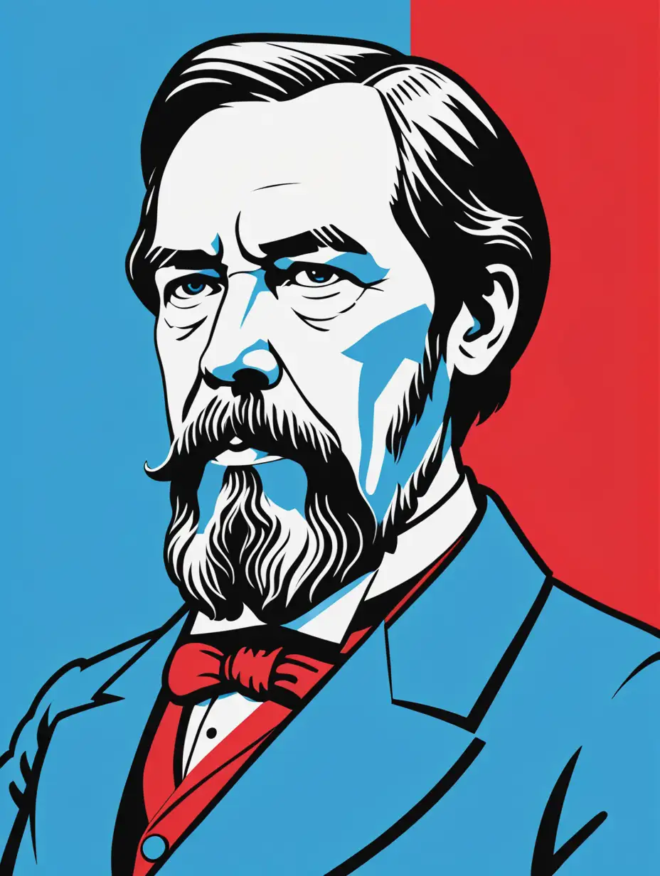 Pop Art Portrait of Friedrich Engels with Bold Outline and Flat Color Style