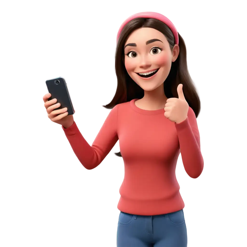 3D-Women-Laughing-and-Happy-with-Her-Phone-PNG-HighQuality-Image-for-Versatile-Use