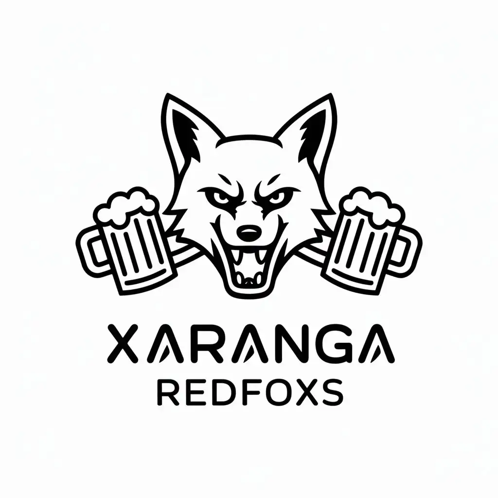 LOGO-Design-For-Xaranga-RedFoxs-Angry-Fox-with-Pirate-Flag-Beer-Mugs-in-Black-White