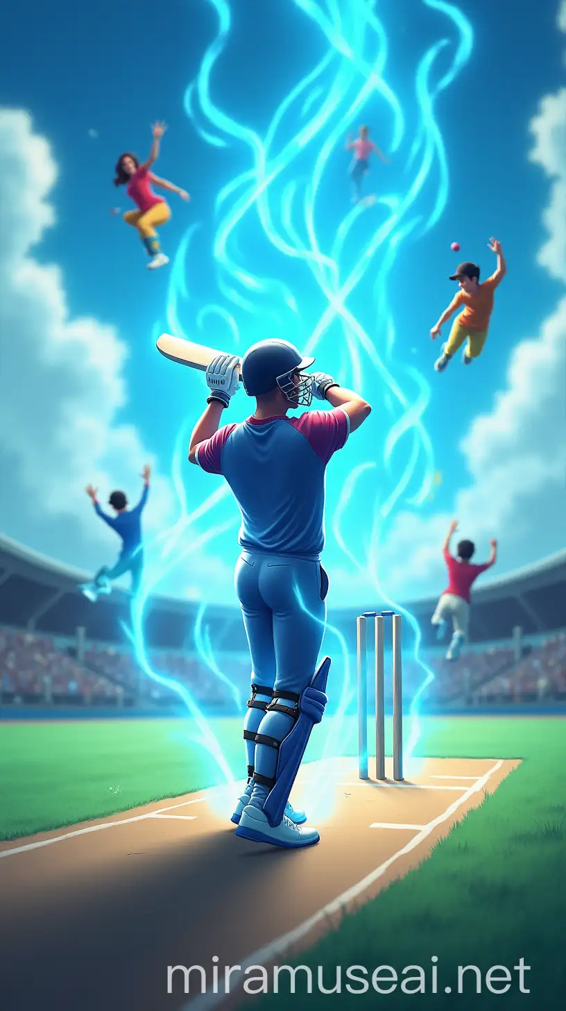 Dynamic Cricket Match with Magical Energy Effects