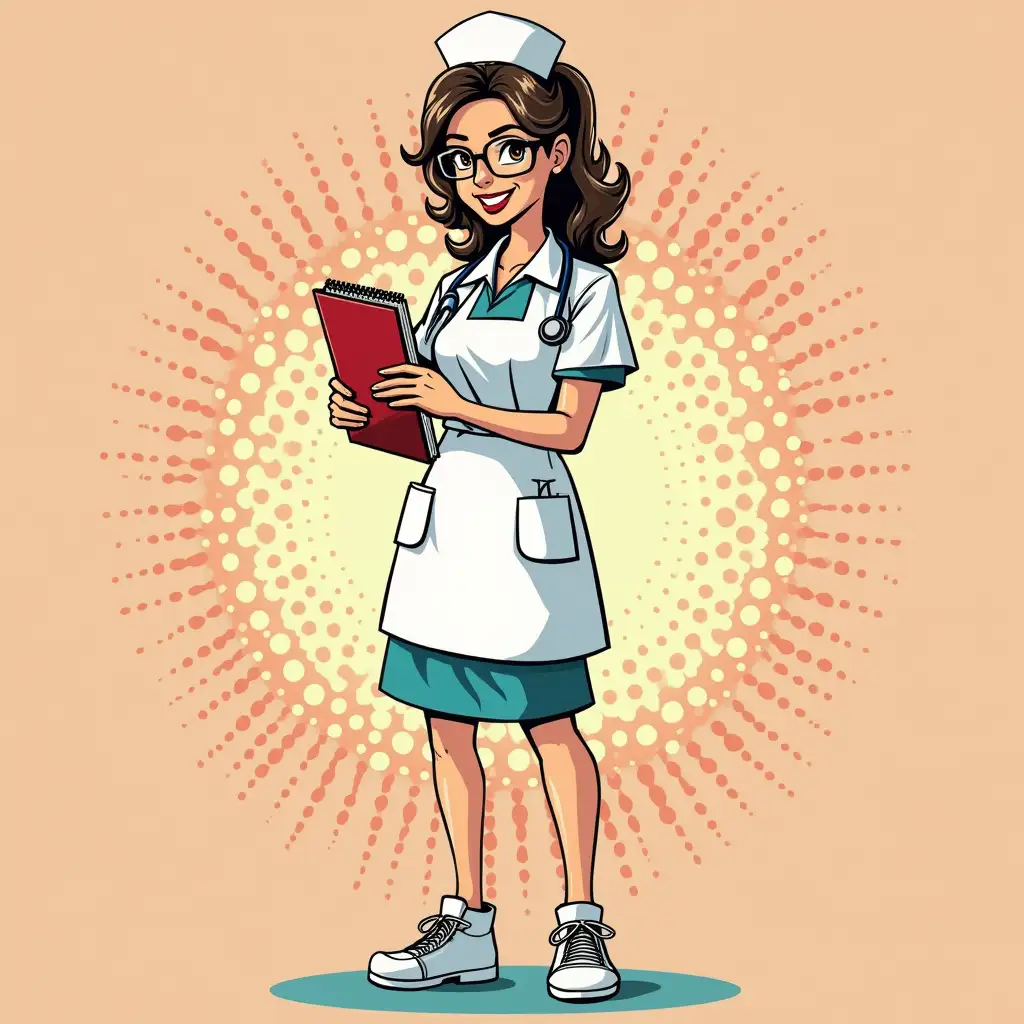 Nurse in pop art style stands with a notepad