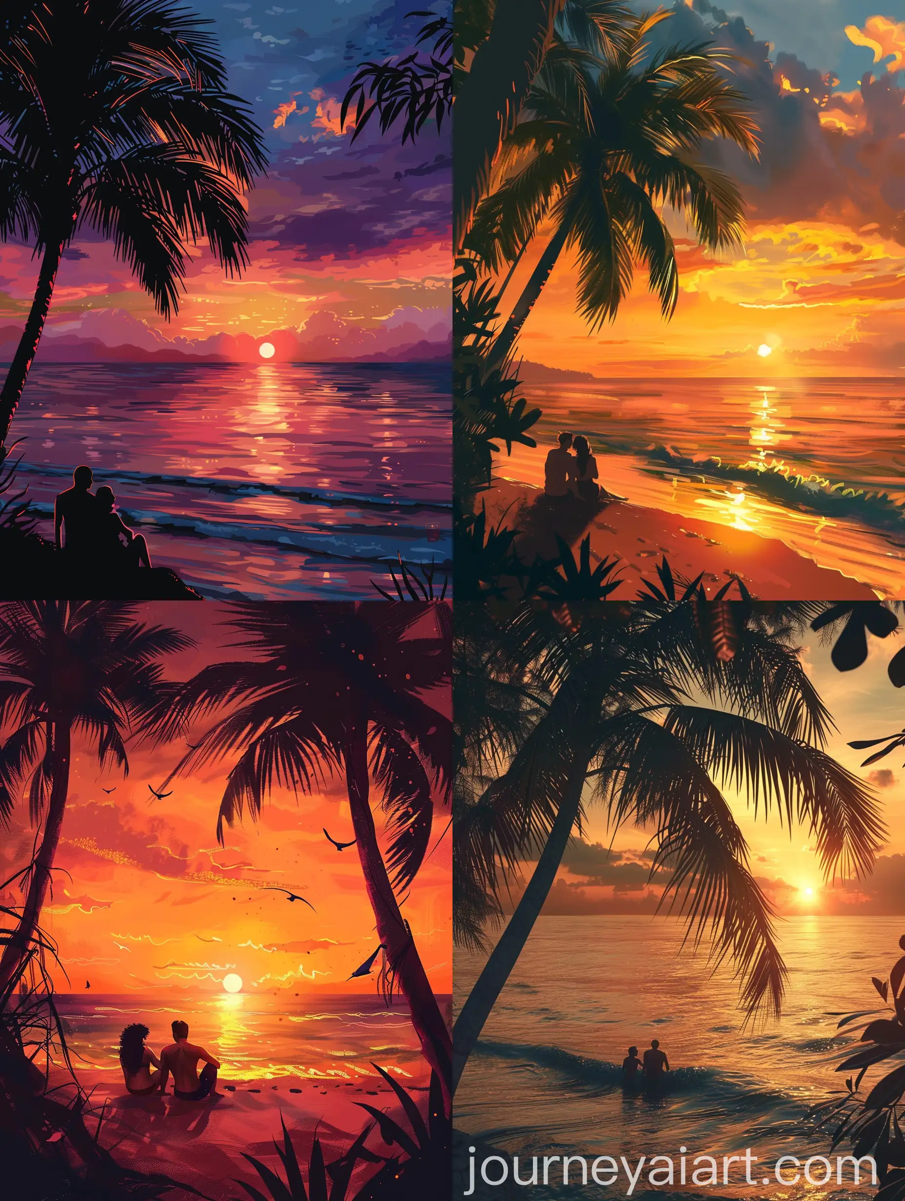 Romantic-Couple-Enjoying-Sunset-on-Tropical-Beach