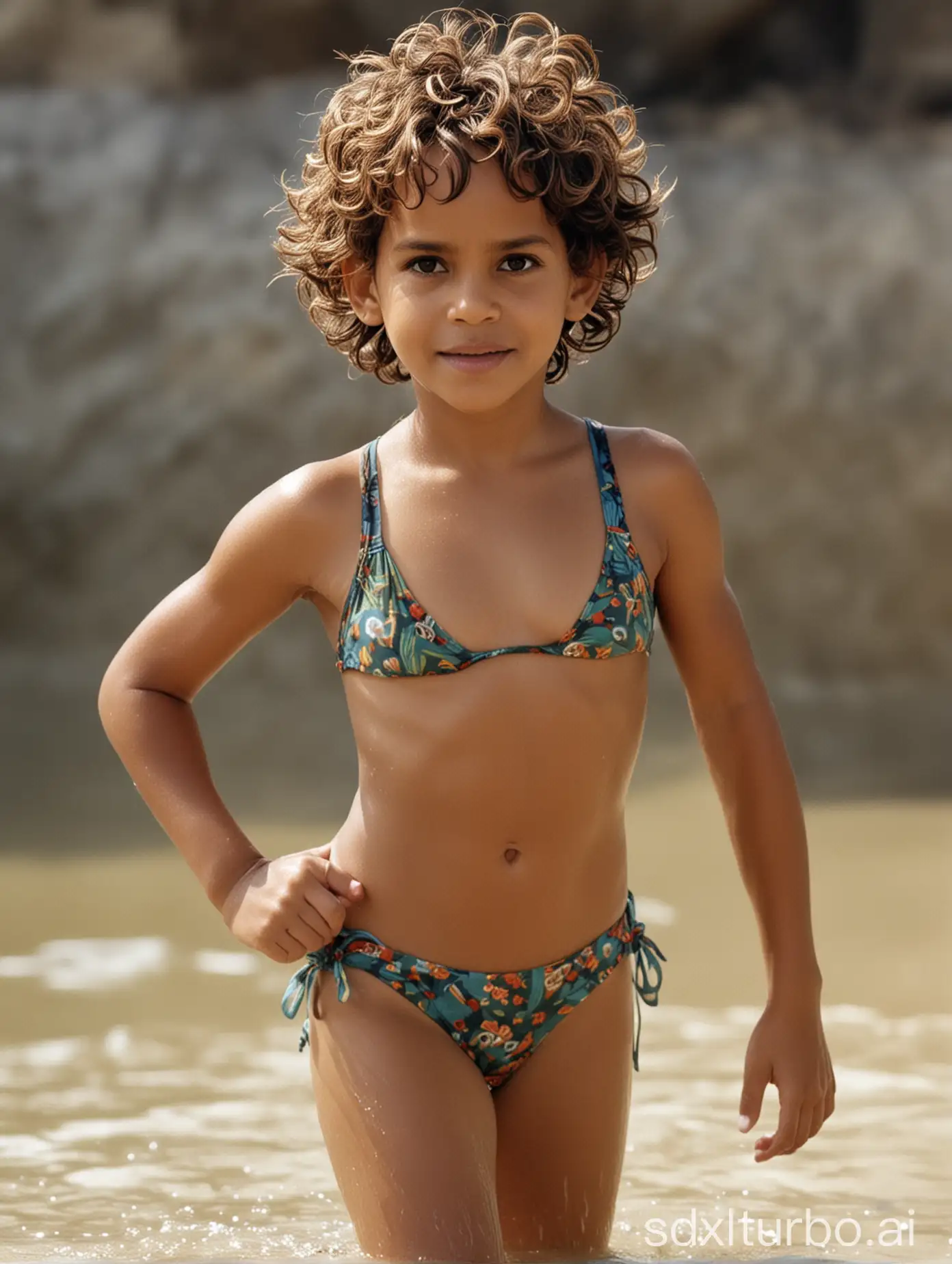 Young-Halle-Berry-with-Short-Curly-Hair-and-Muscular-Abs-in-Bathing-Suit