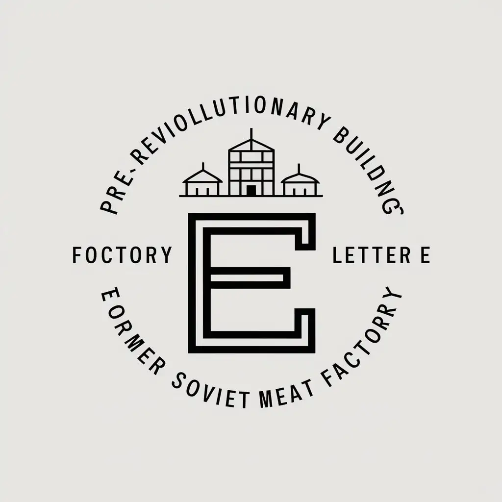 a vector logo design,with the text "Pre-revolutionary tsarist building, former Soviet meat factory", main symbol:Tsar, factory, Letter "E" and number "8",Minimalistic,clear background