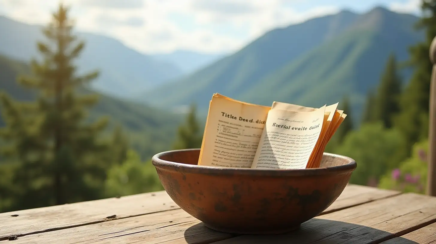 Earthen Vessel with Title Deeds on Mountainous Landscape Background