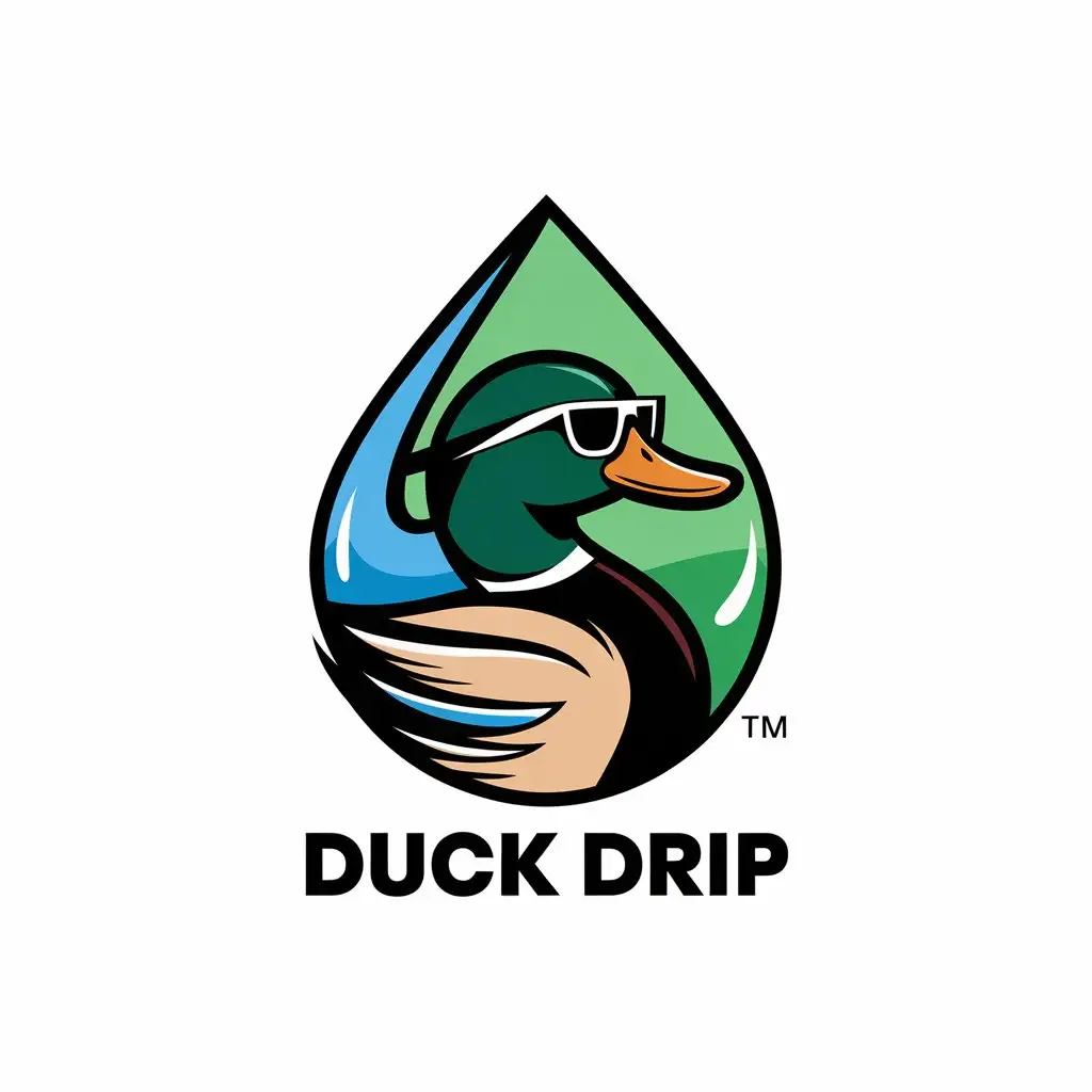 LOGO Design for Duck Drip Water Drop and Mallard Duck with Sunglasses Theme