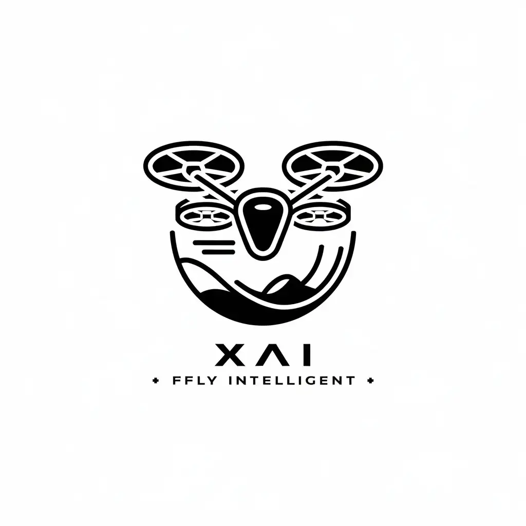 a vector logo design,with the text "XAI 乂fly intelligent", main symbol:Letters and Chinese in black and white colors, a flying drone that can operate on land, sea, and air,Minimalistic,be used in Technology industry,clear background