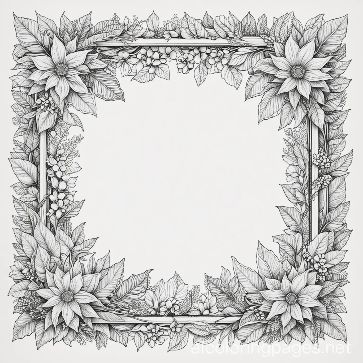 Beautiful-Floral-Picture-Frame-for-Inspirational-Quotes-in-Black-and-White-Coloring-Page