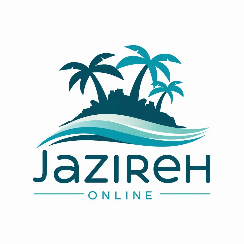 Vibrant-Tropical-Logo-for-Jazireh-Online-with-Island-Palm-Trees-and-Waves