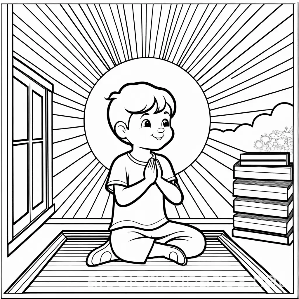 Boy-Praying-to-God-with-Sun-Rays-on-Face-Coloring-Page