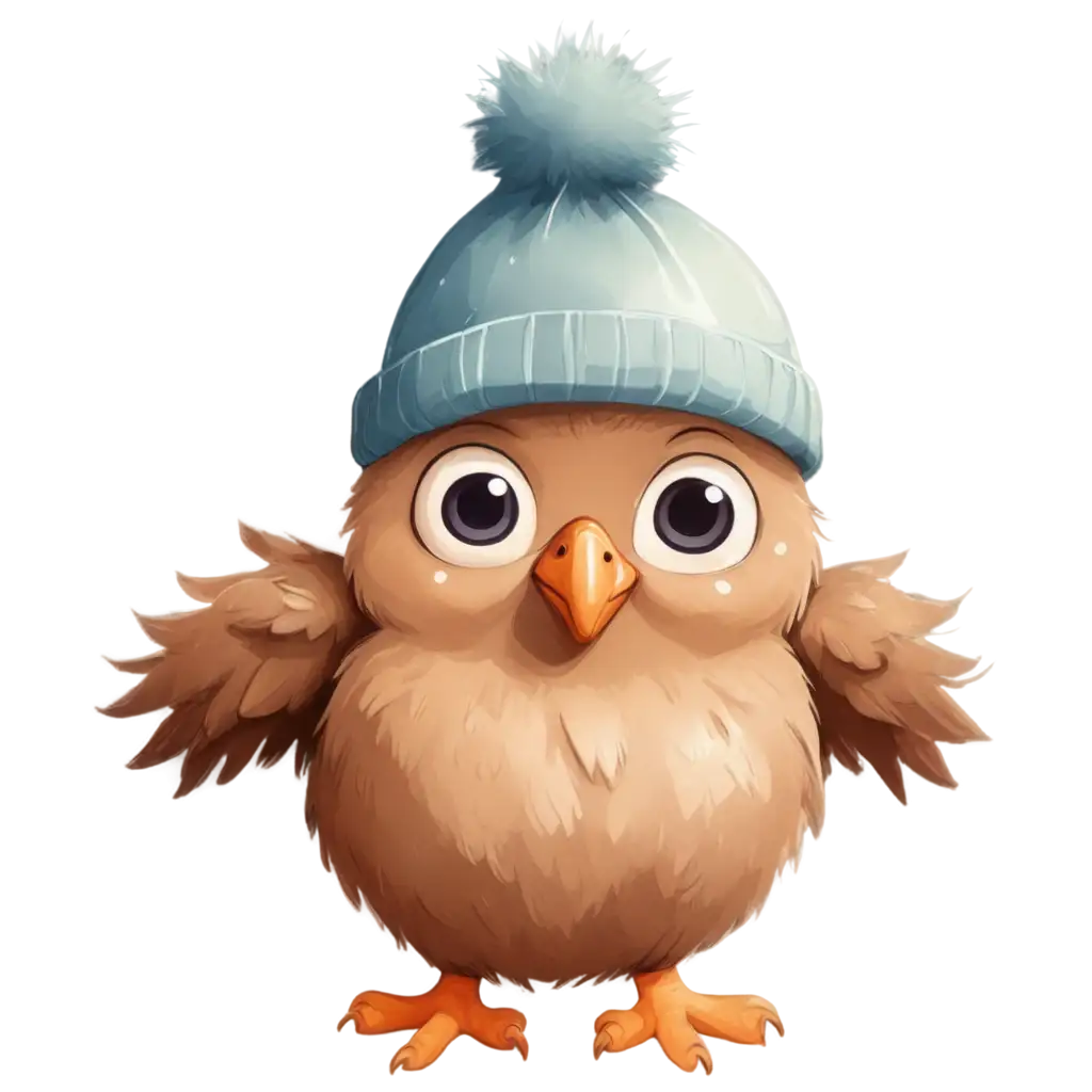 Cute-Cartoon-Eaglet-in-Winter-Hat-with-Pompon-PNG-Perfect-for-WinterThemed-Designs