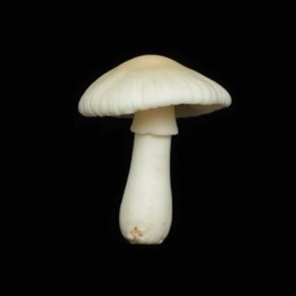 A white Mushroom on a black background . Clear image