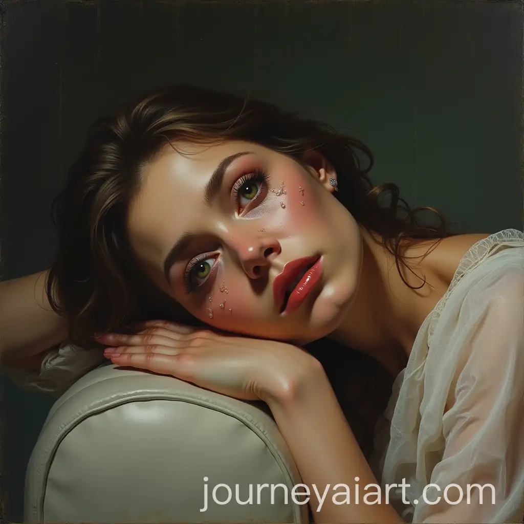 Desperate-Woman-with-TearStreaked-Cheeks-in-Darkened-Room