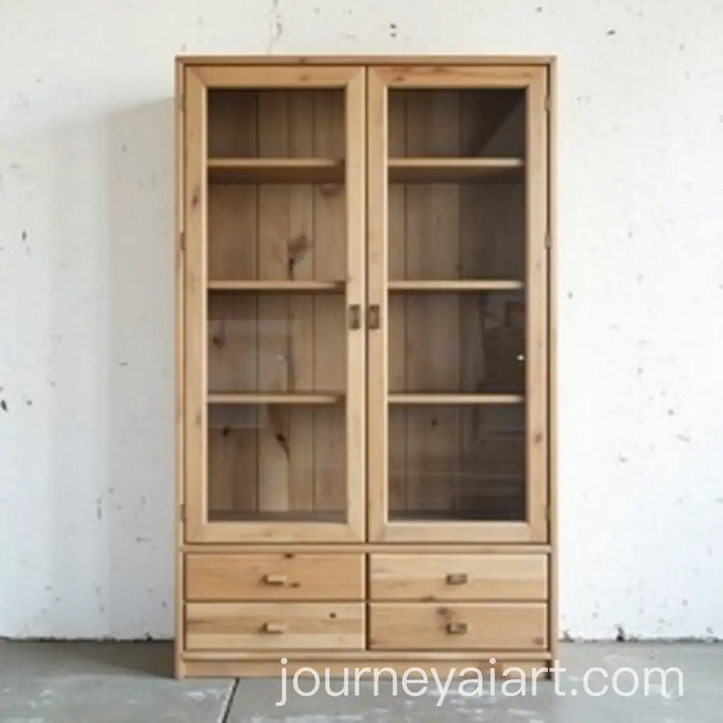 Modern-Wooden-Cabinet-with-Glass-Panels-on-Neutral-Concrete-Floor