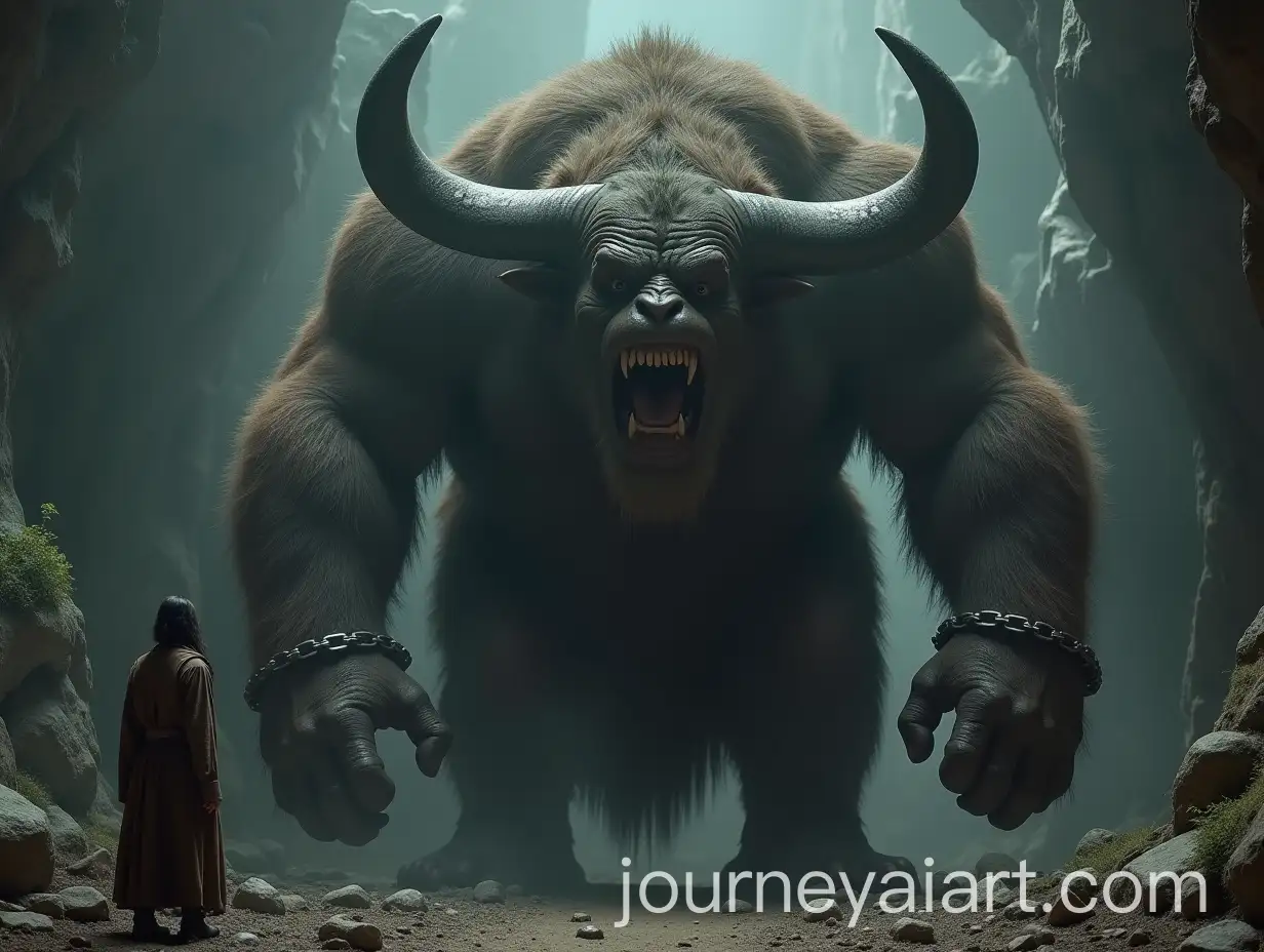 Giant-Shackled-in-Iron-with-Human-Gazing-in-Fear