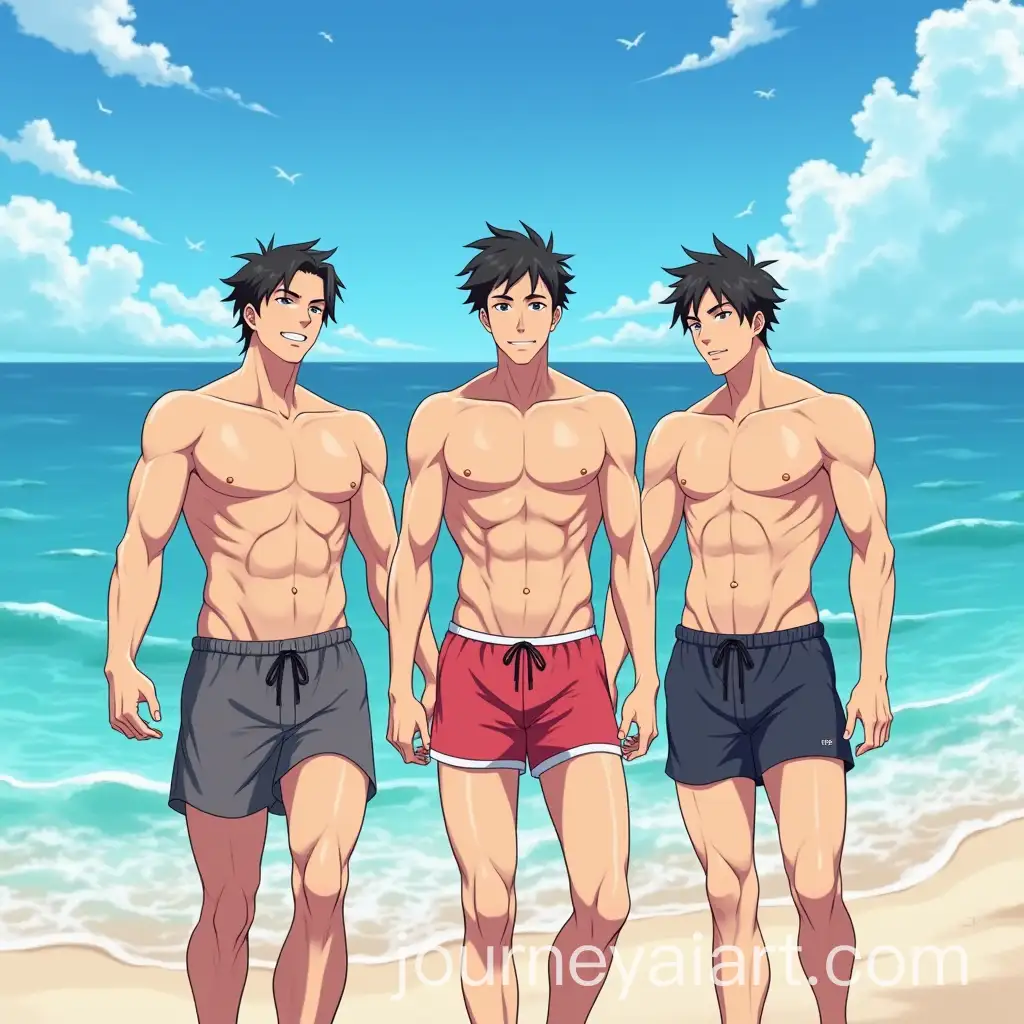 Group-of-Hot-Anime-Boys-Enjoying-Their-Beach-Vacation-in-Swimsuits