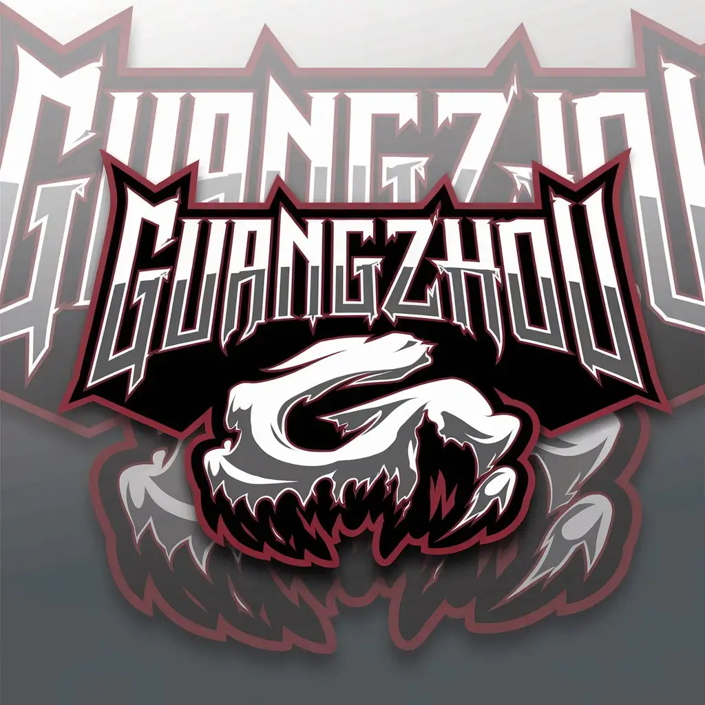 a vector logo design,with the text "Guangzhou", main symbol:Guangzhou’s letters are designed to look like a ghost's shape, for example, the letter ‘G’ looks like a ghost's claw, with red outlines and black shadows, creating a eerie and horrifying atmosphere. ,complex,be used in basketball industry,clear background