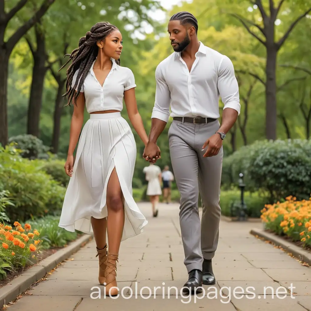 Black-Couple-Walking-Hand-in-Hand-in-Park-Coloring-Page