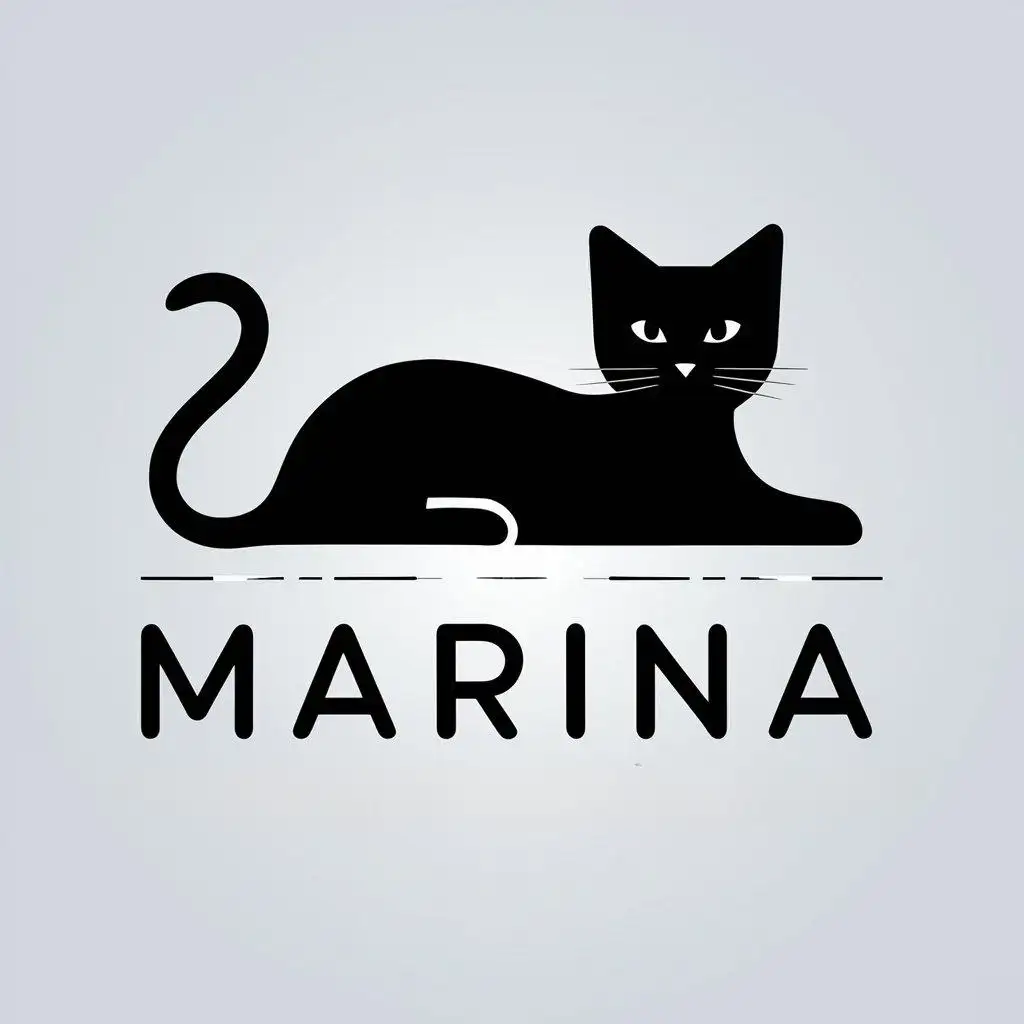 a vector logo design,with the text "marina", main symbol:black cat lies,Moderate,clear background