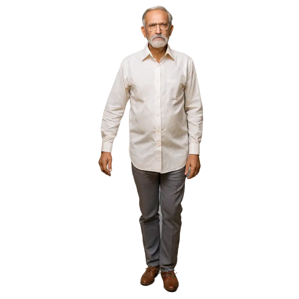 Old man standing and wearing kerala traditional shirt and dothie facing straight