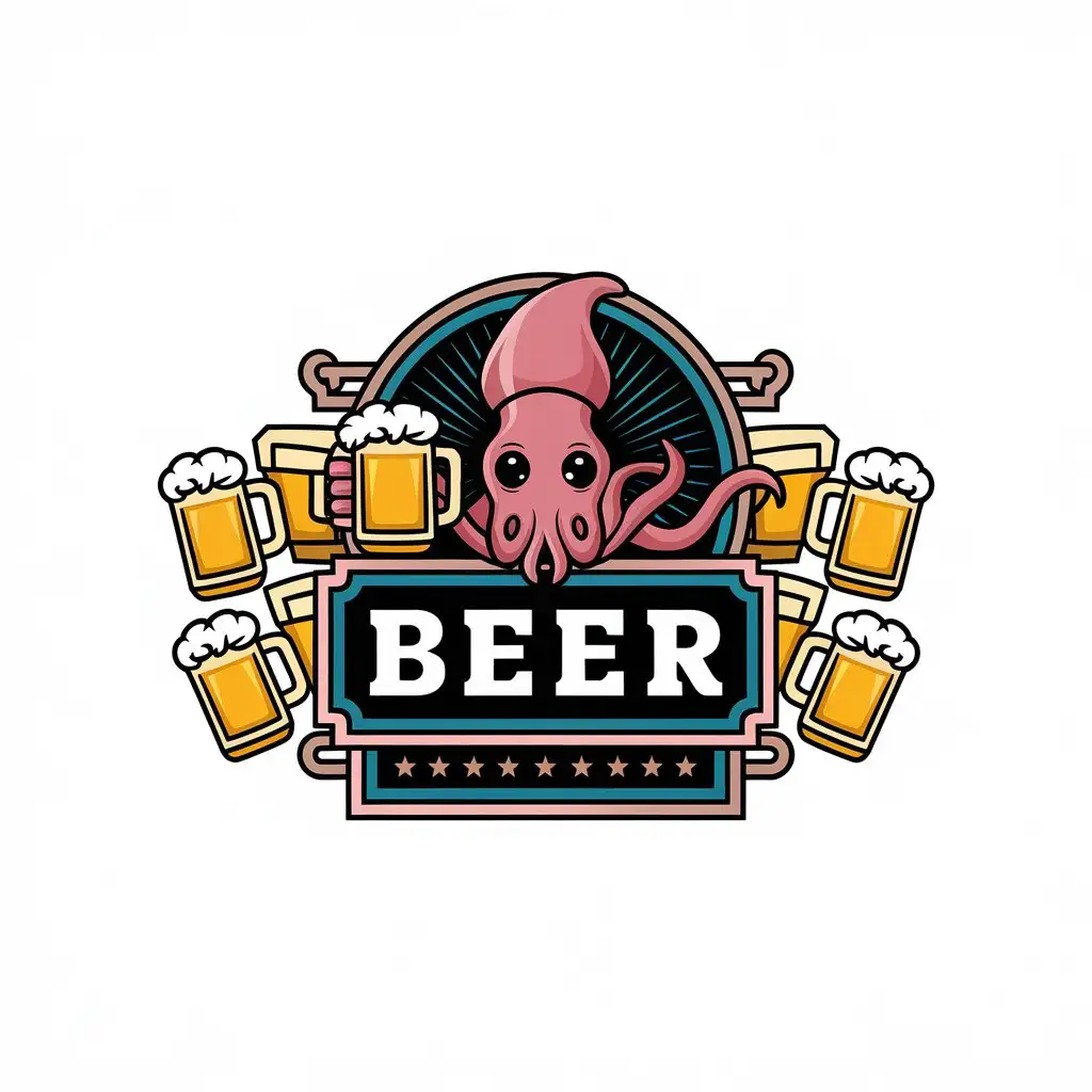 LOGO-Design-For-Restaurant-Squid-and-Beer-Vector-Logo-with-Text-Beer