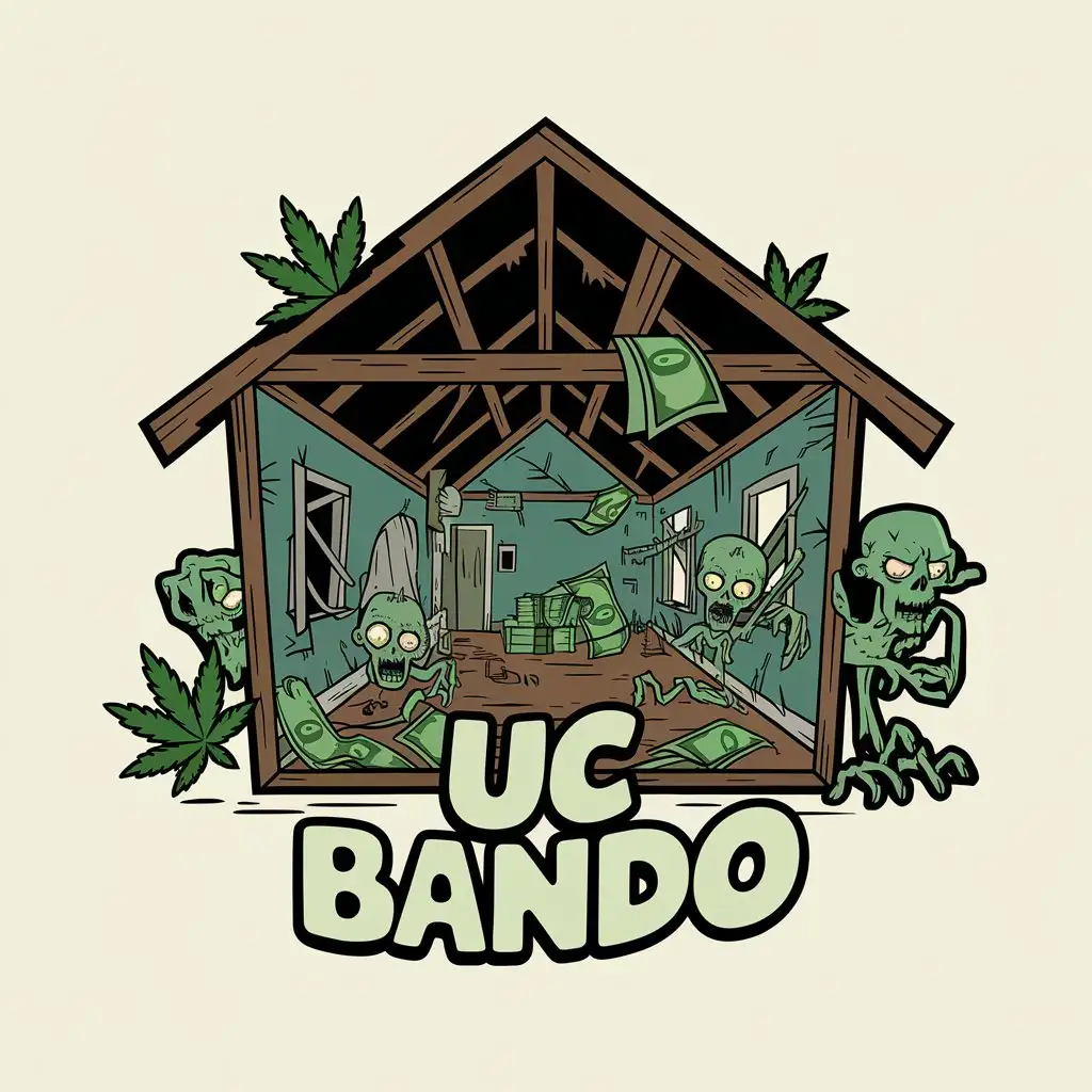 LOGO Design for UC Bando Derelict House Interior with Cash Weed Symbol and Zombies