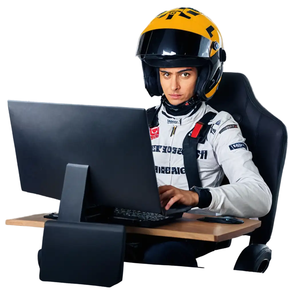 HighQuality-PNG-Image-of-Racer-Car-with-Helmet-Typing-at-Computer